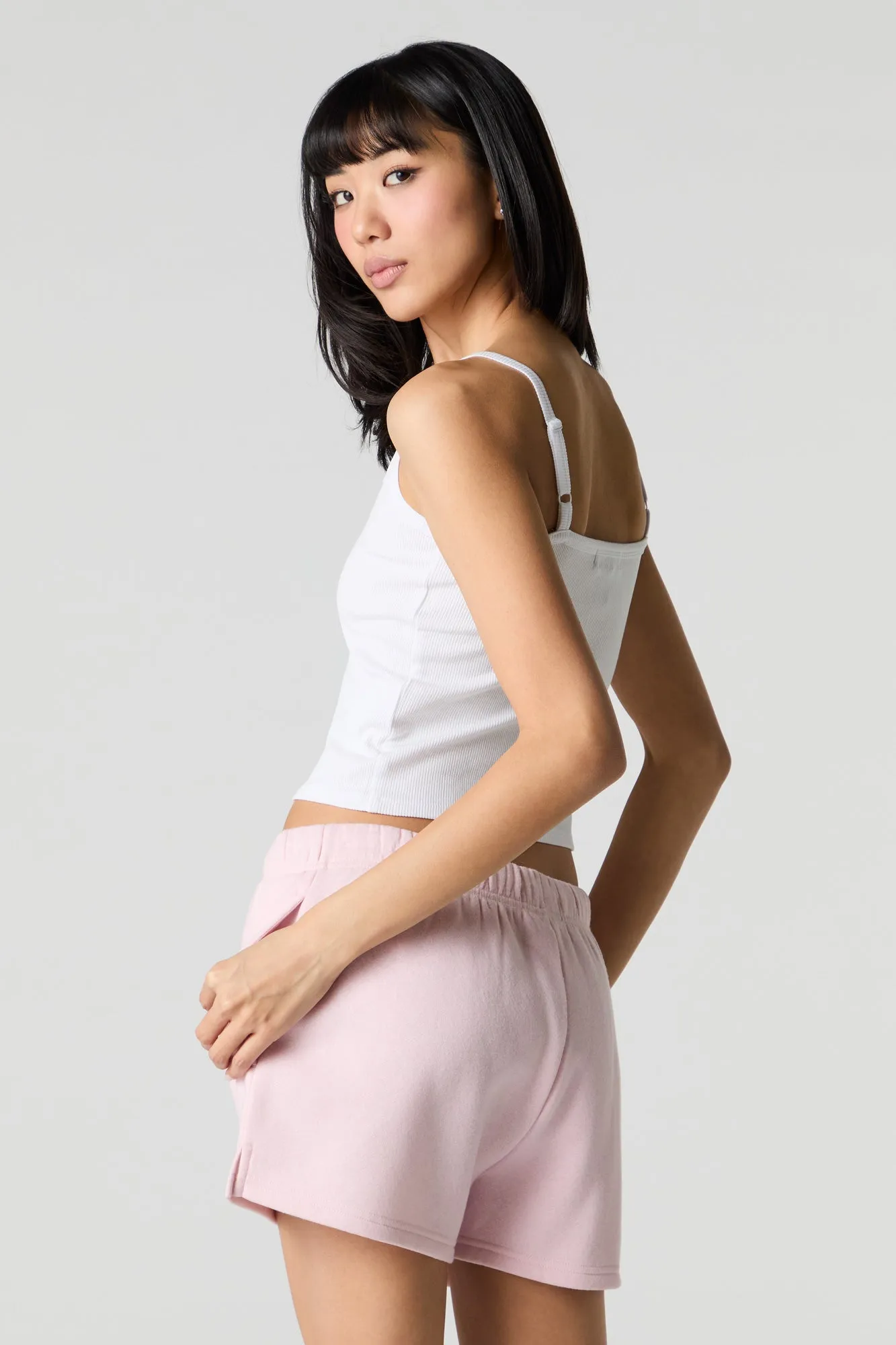 Solid High Rise Fleece Short