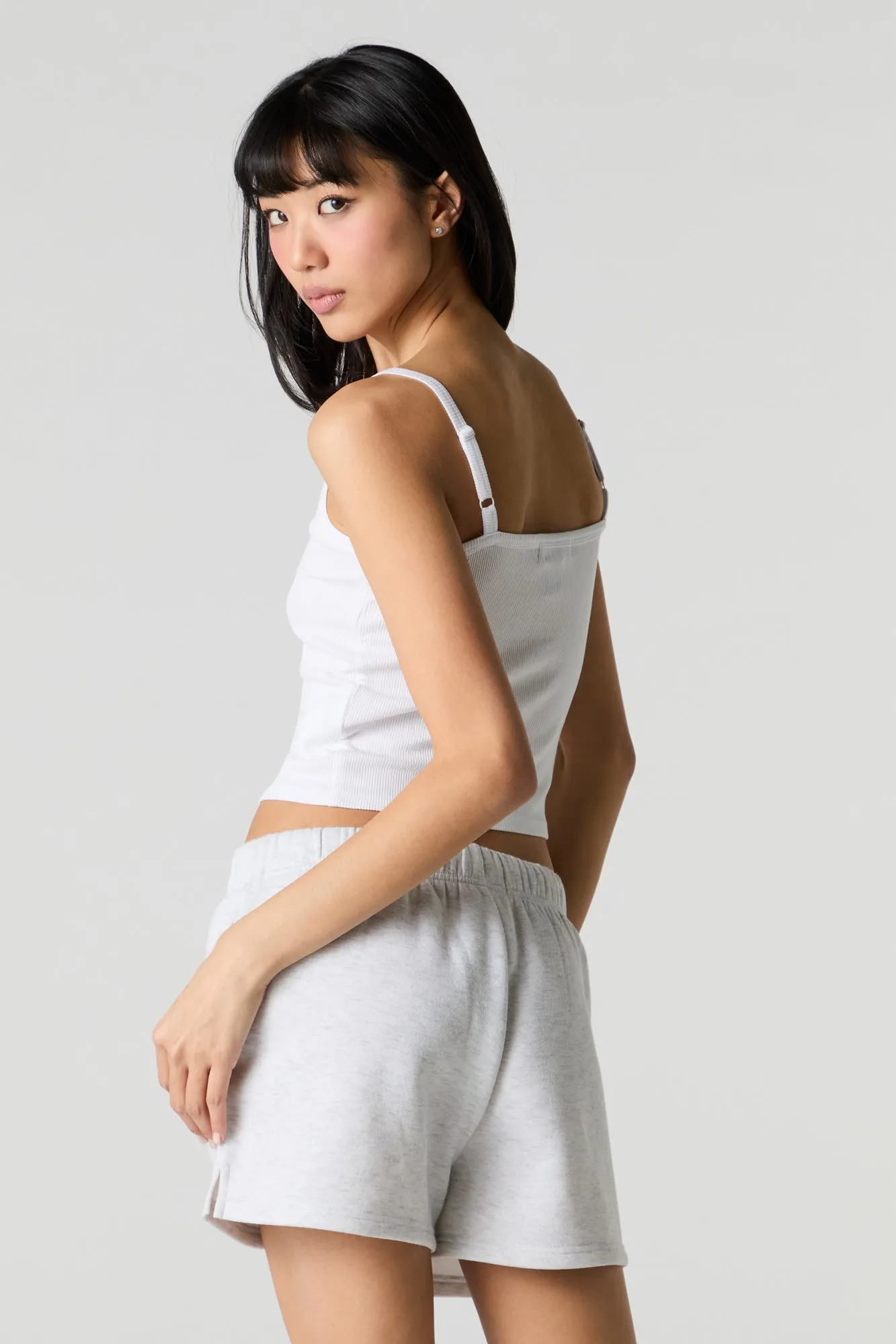 Solid High Rise Fleece Short
