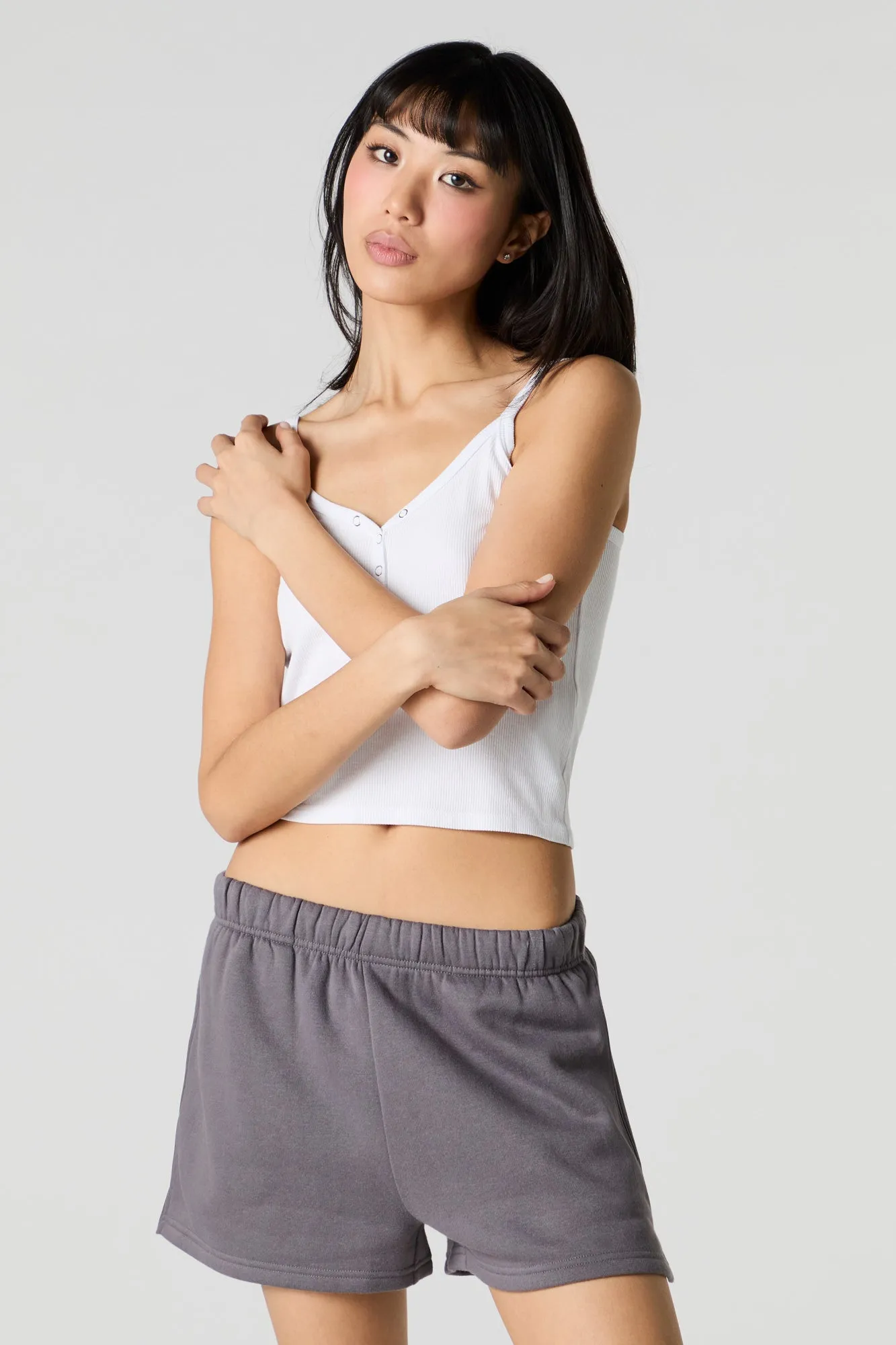 Solid High Rise Fleece Short