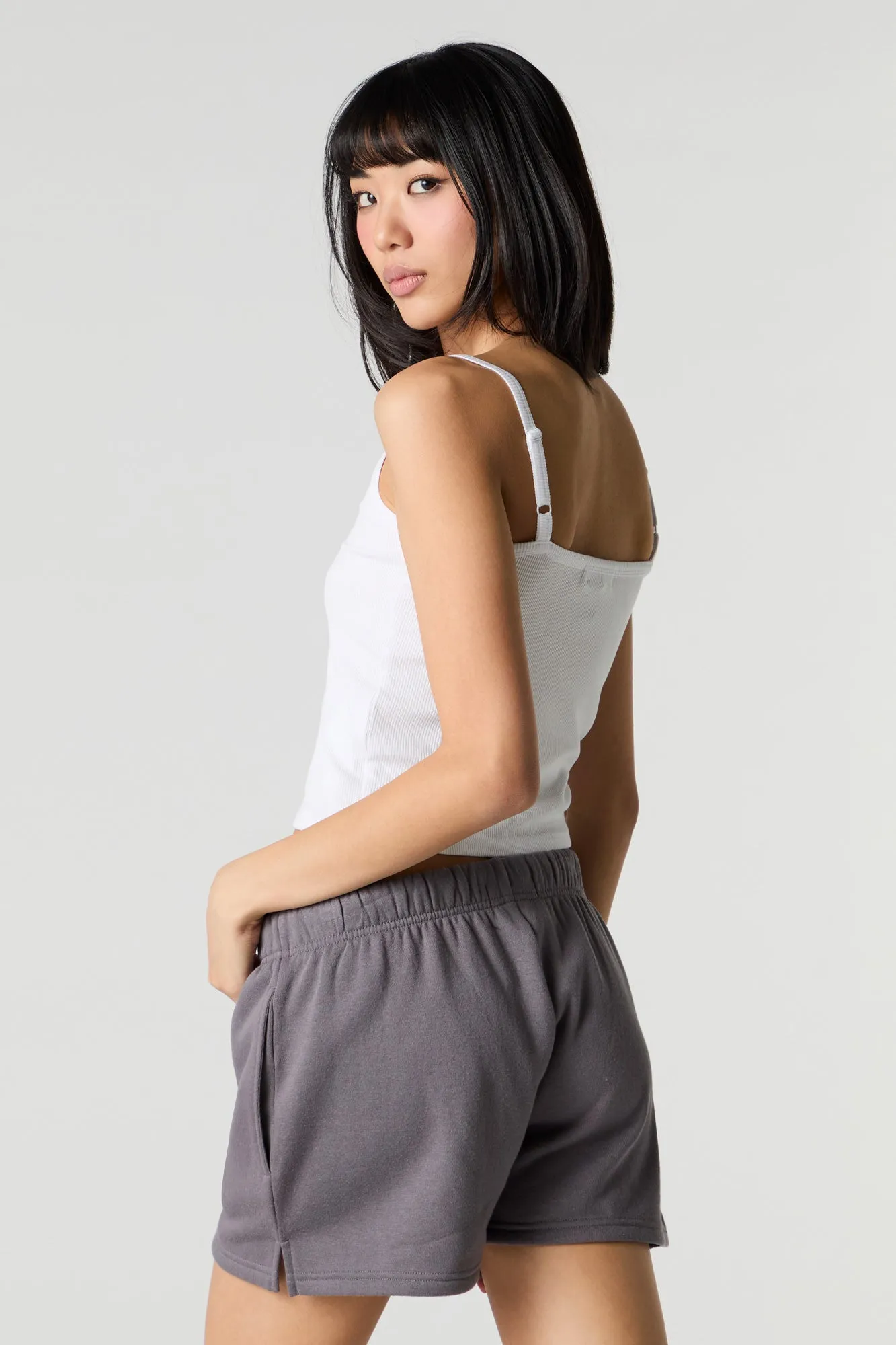 Solid High Rise Fleece Short