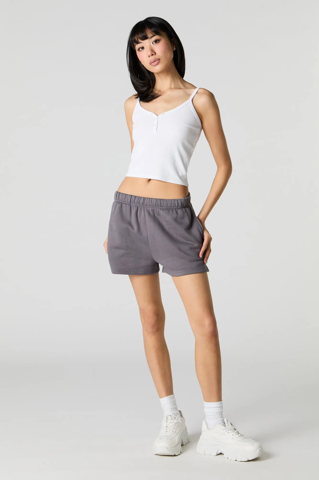 Solid High Rise Fleece Short