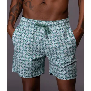 Spa Green Geometric Print  Swim Shorts