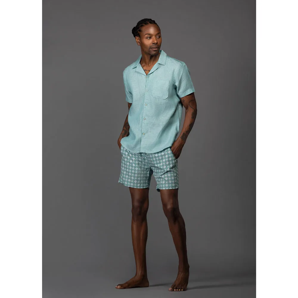 Spa Green Geometric Print  Swim Shorts