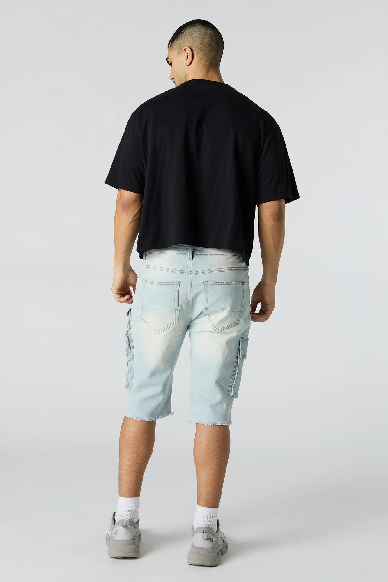 Stretch Denim Longline Cargo Short