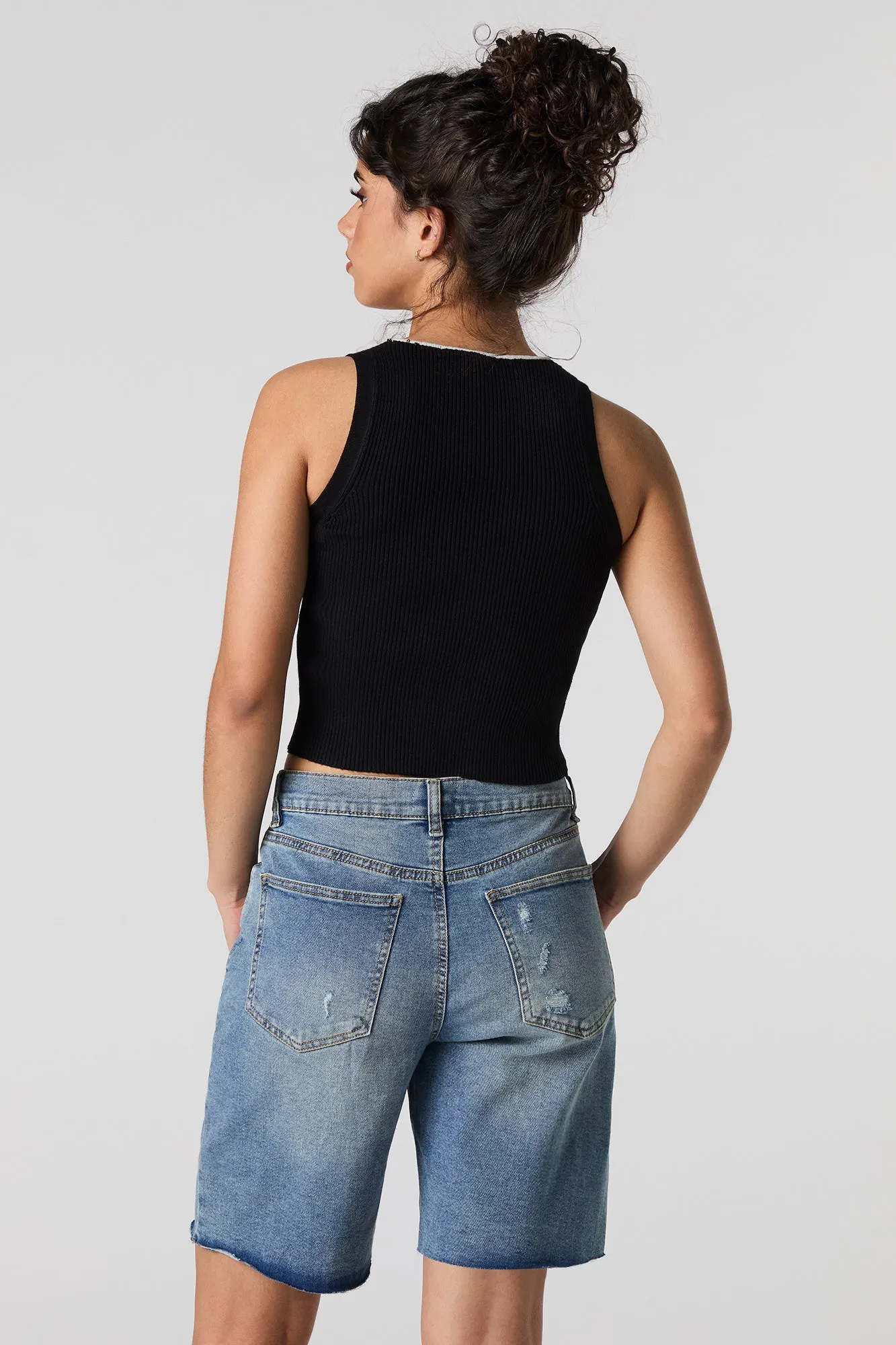 Stretch Distressed Denim Bermuda Short