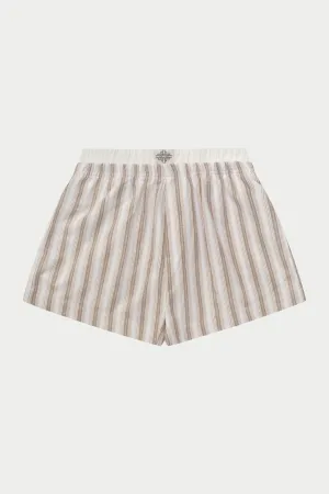 STRIPE BOXER WAISTBAND WOVEN SHORTS - BEIGE