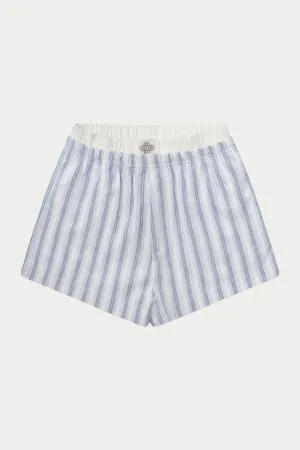 STRIPE BOXER WAISTBAND WOVEN SHORTS - BLUE