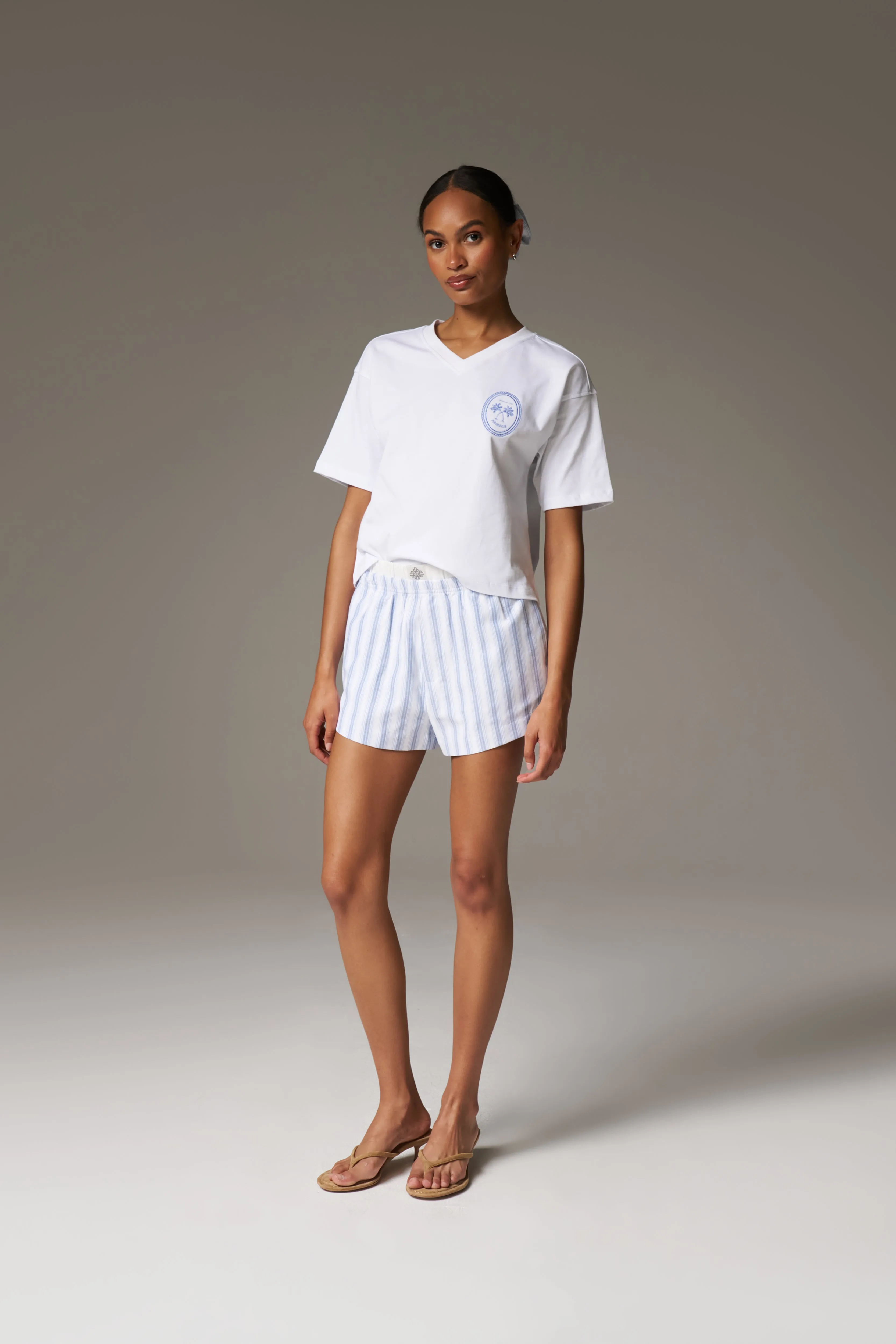 STRIPE BOXER WAISTBAND WOVEN SHORTS - BLUE