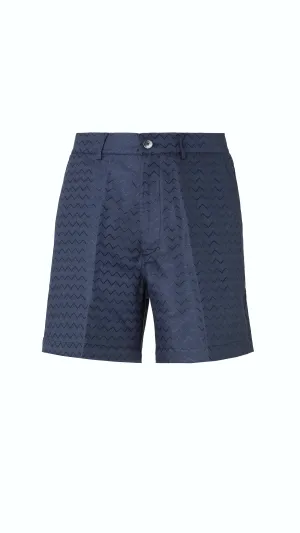Tailored Shorts In Cotton. Viscose And Linen With Shiny Zigzag Pattern - Blue