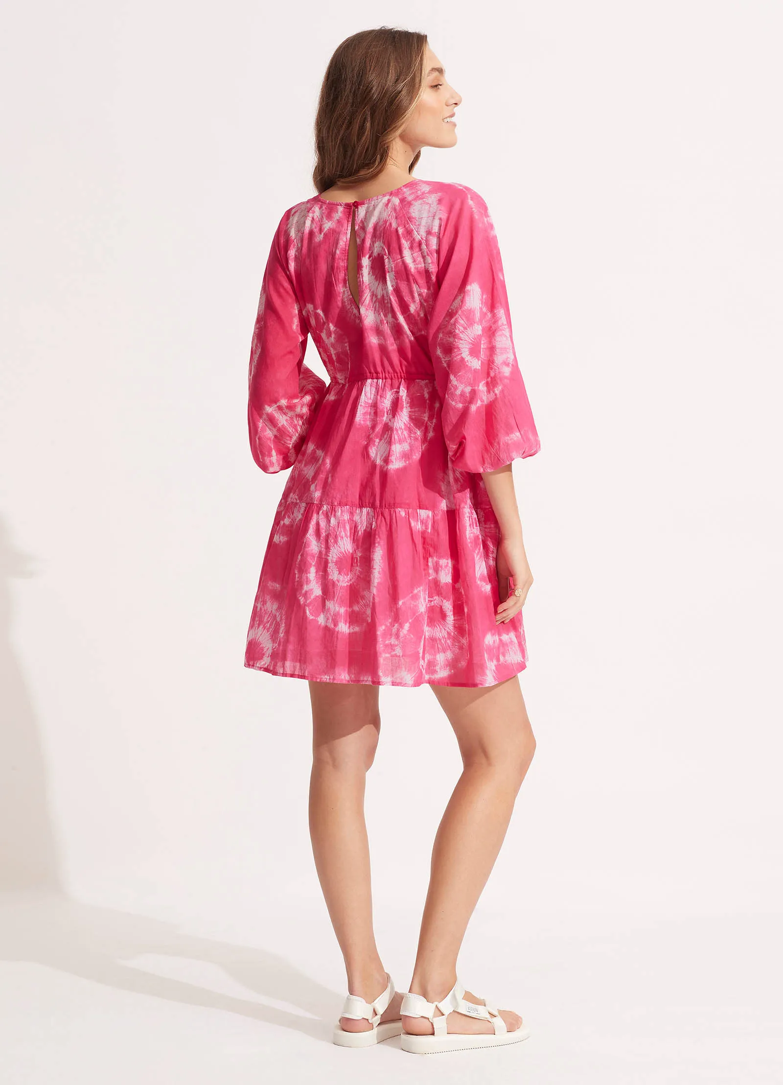 Tie Dye Tier Mini Dress - Rose Pink