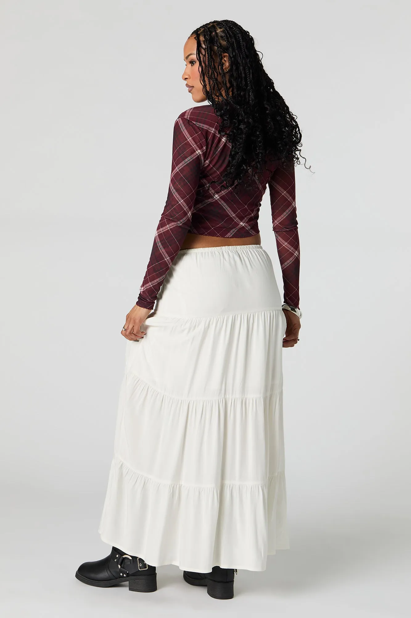 Tiered Drawstring Maxi Skirt