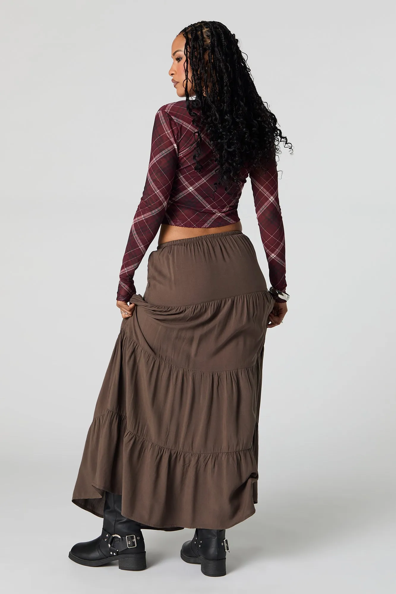 Tiered Drawstring Maxi Skirt