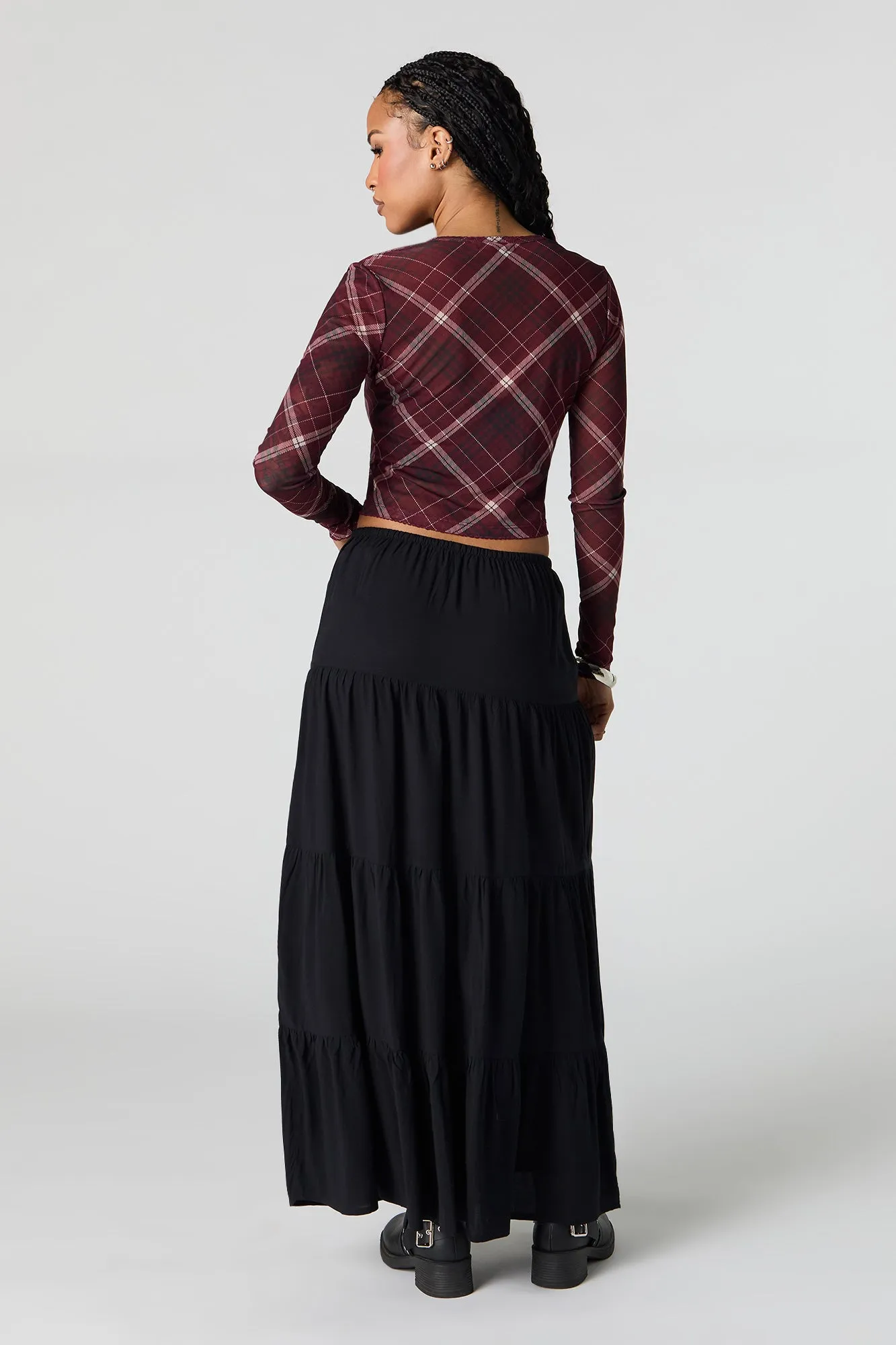 Tiered Drawstring Maxi Skirt