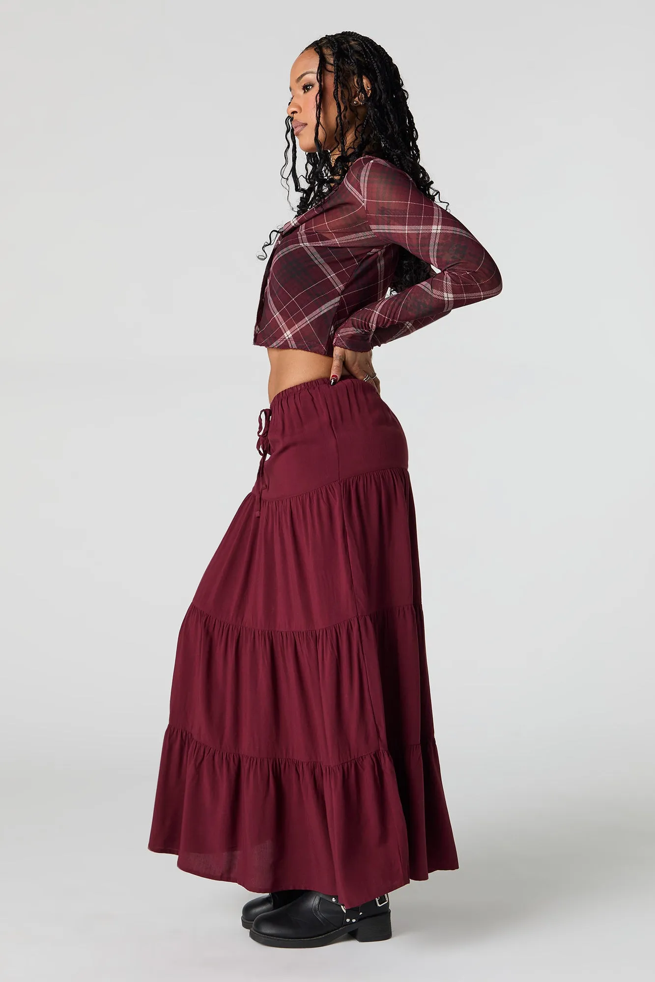 Tiered Drawstring Maxi Skirt