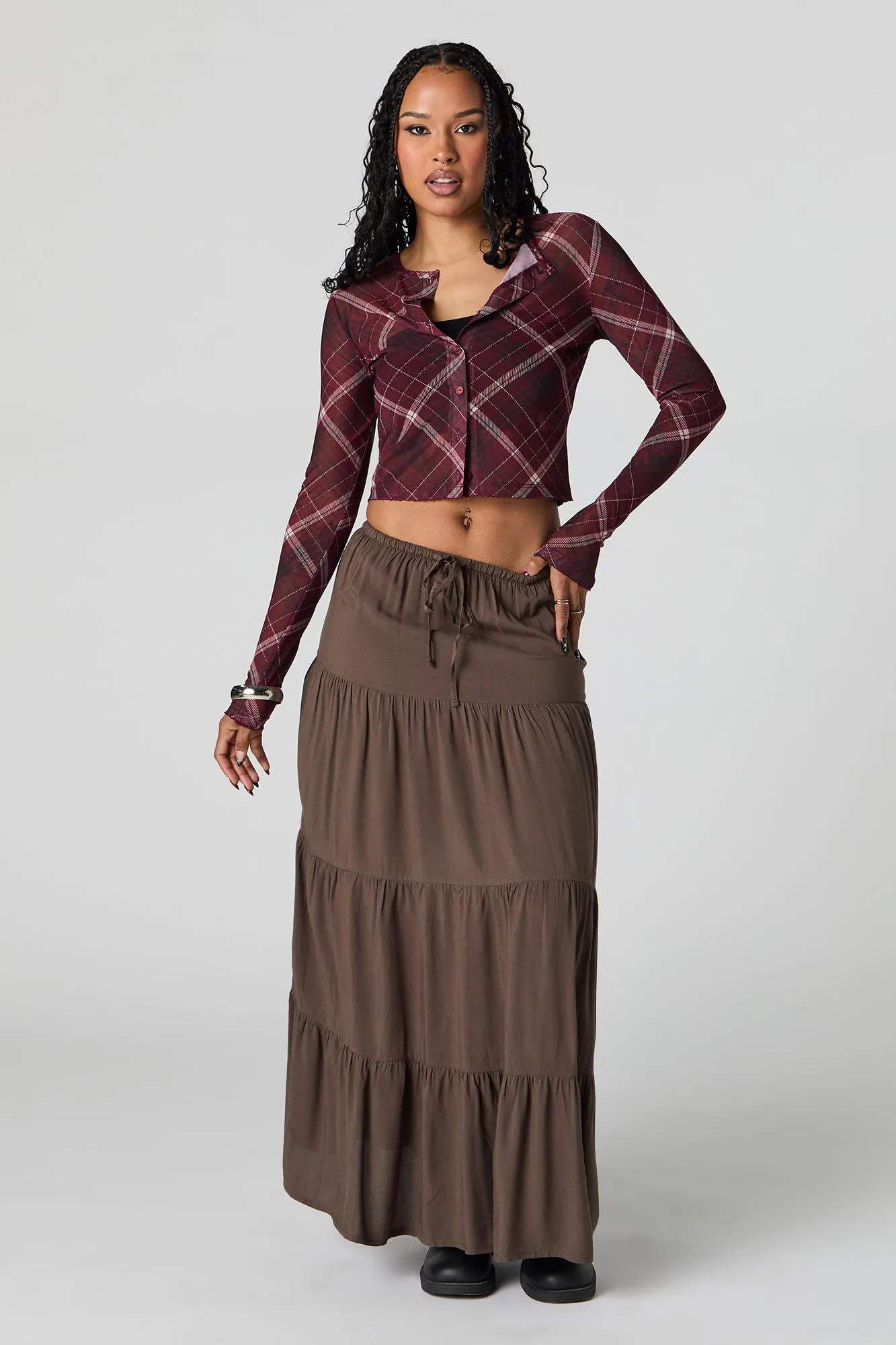 Tiered Drawstring Maxi Skirt