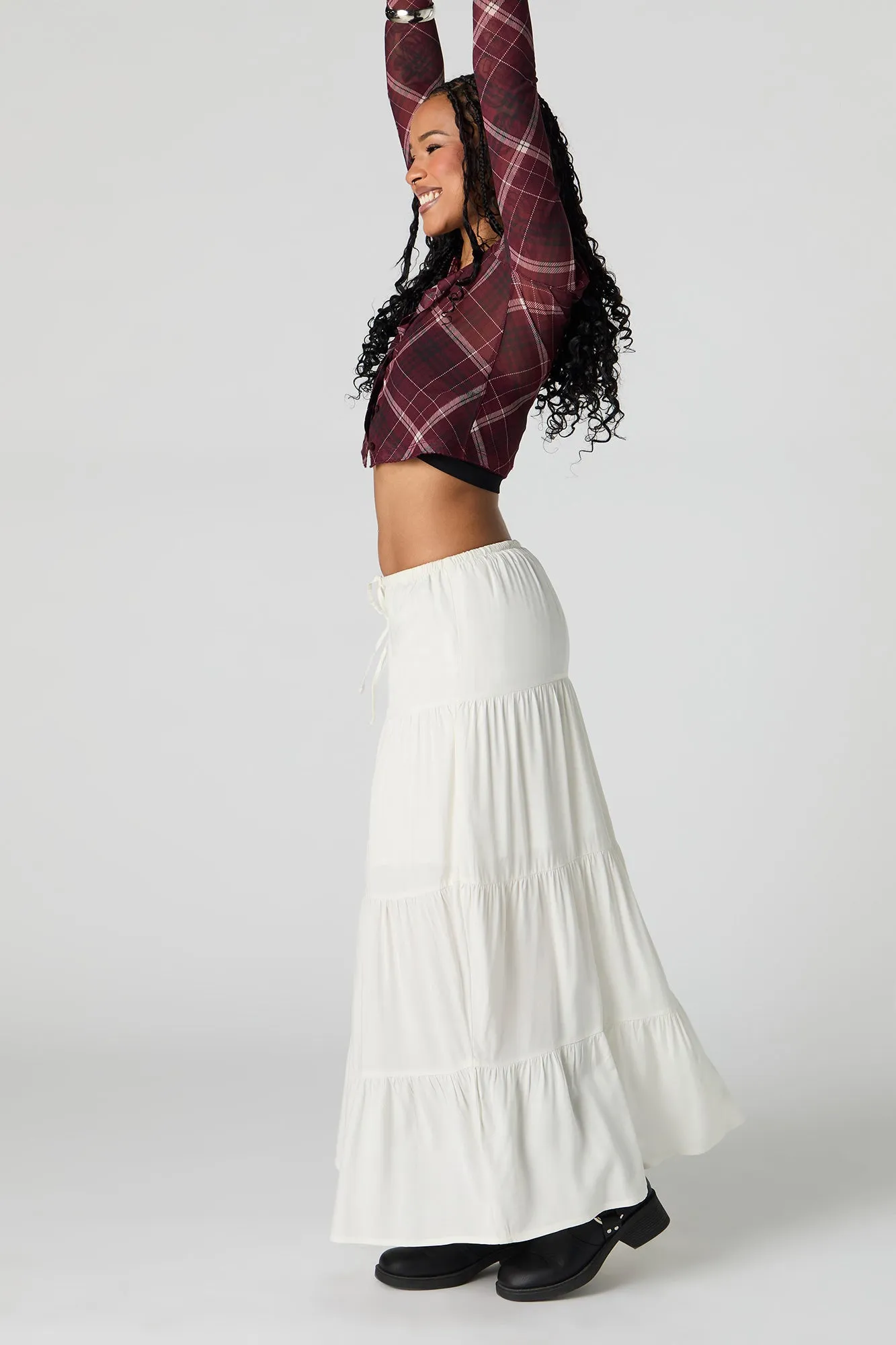 Tiered Drawstring Maxi Skirt