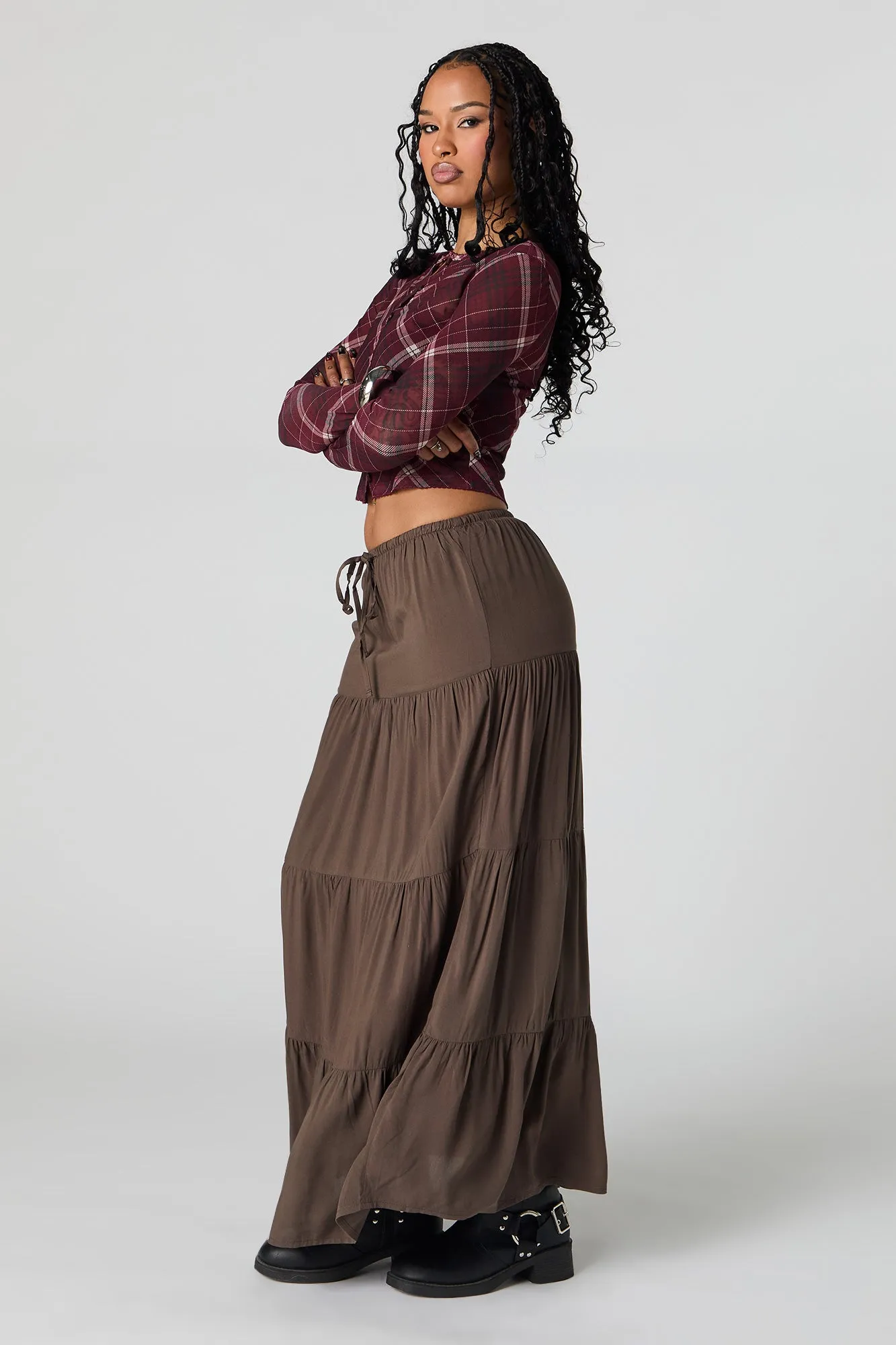 Tiered Drawstring Maxi Skirt