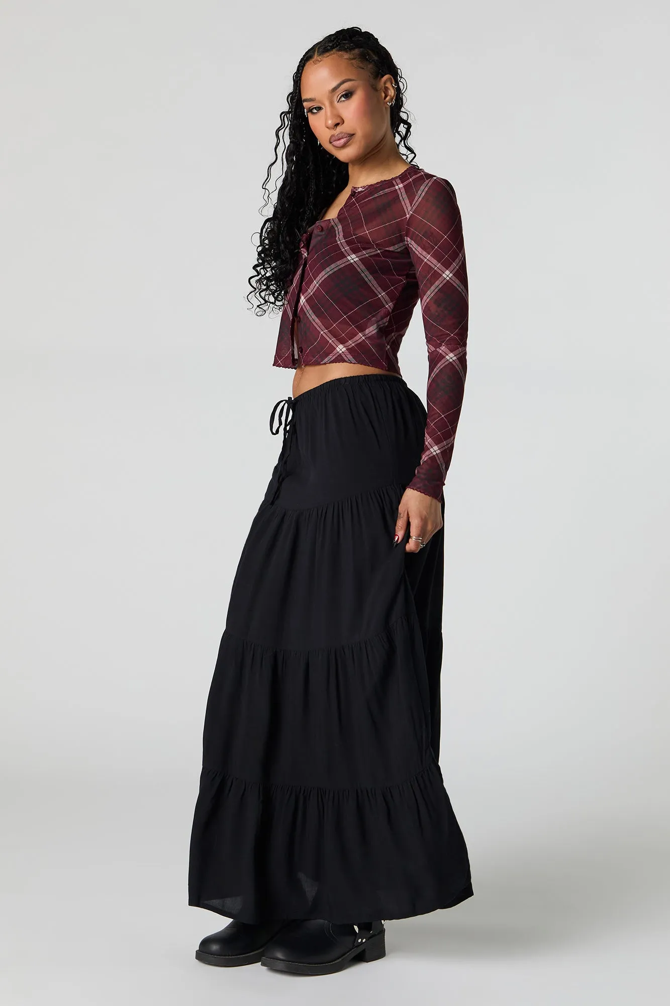 Tiered Drawstring Maxi Skirt