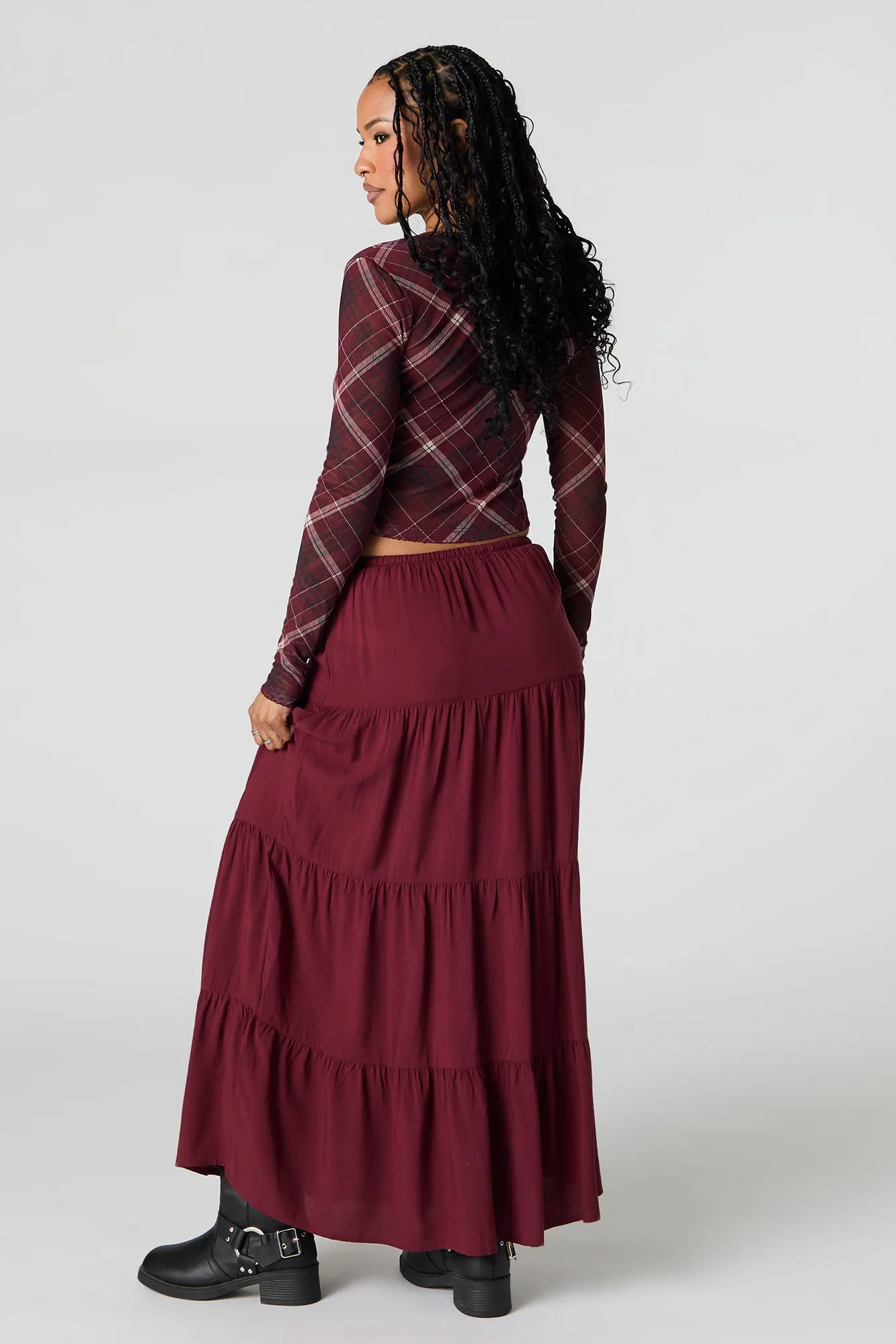 Tiered Drawstring Maxi Skirt
