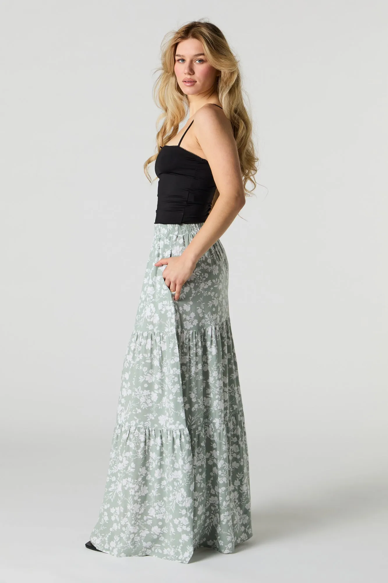 Tiered Maxi Skirt with Pockets