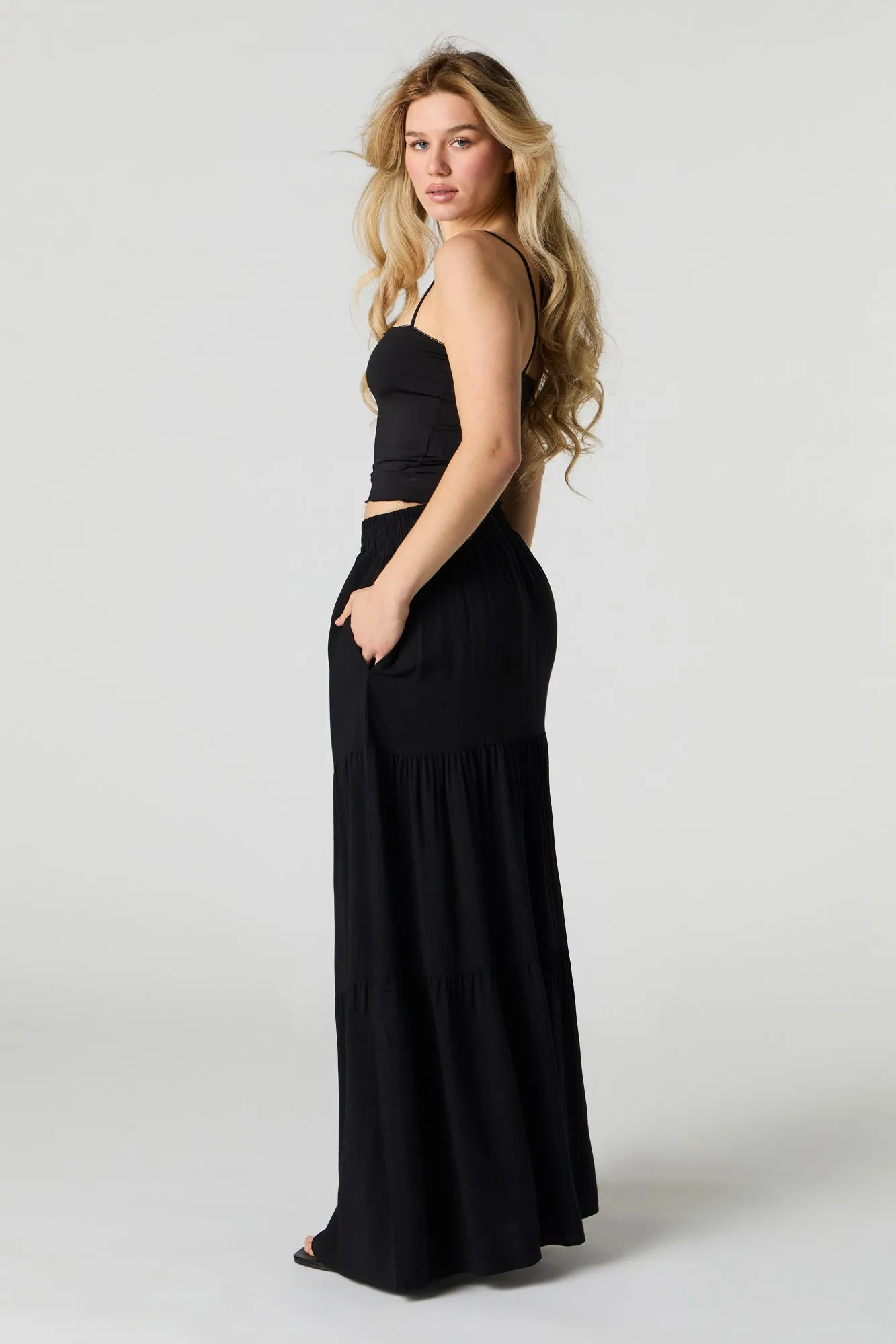 Tiered Maxi Skirt with Pockets
