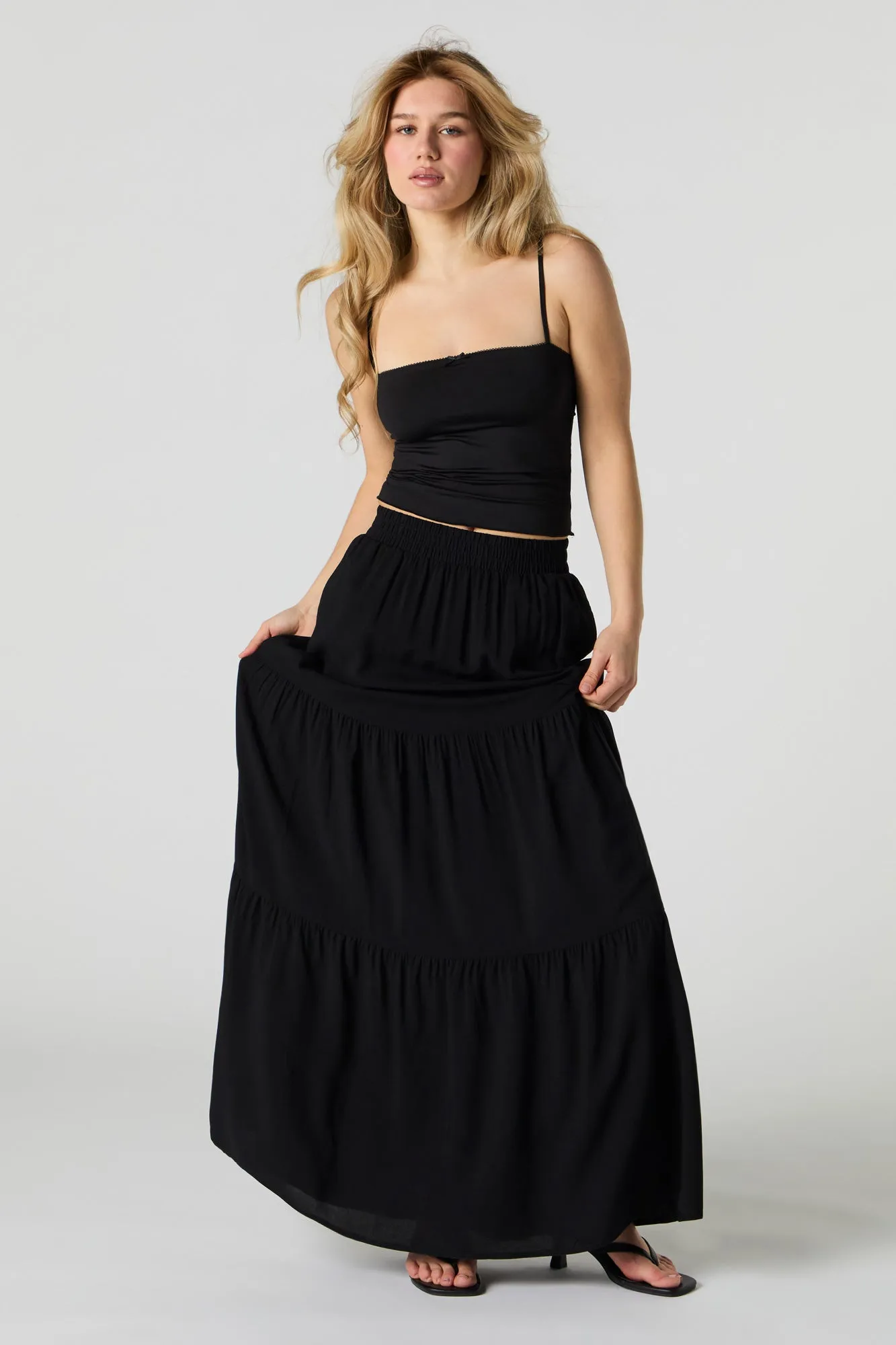 Tiered Maxi Skirt with Pockets