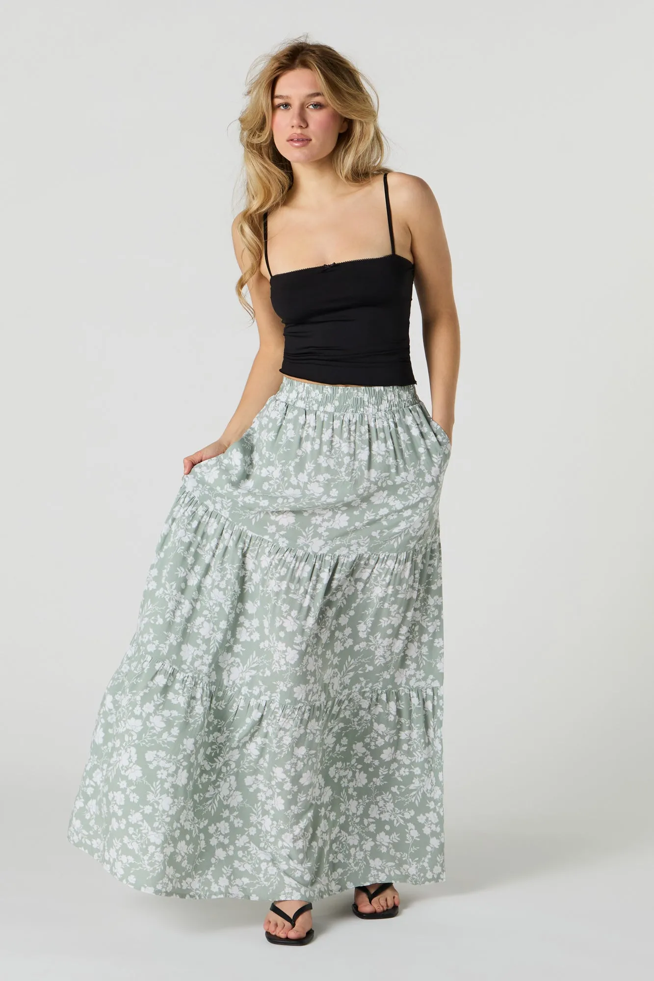 Tiered Maxi Skirt with Pockets