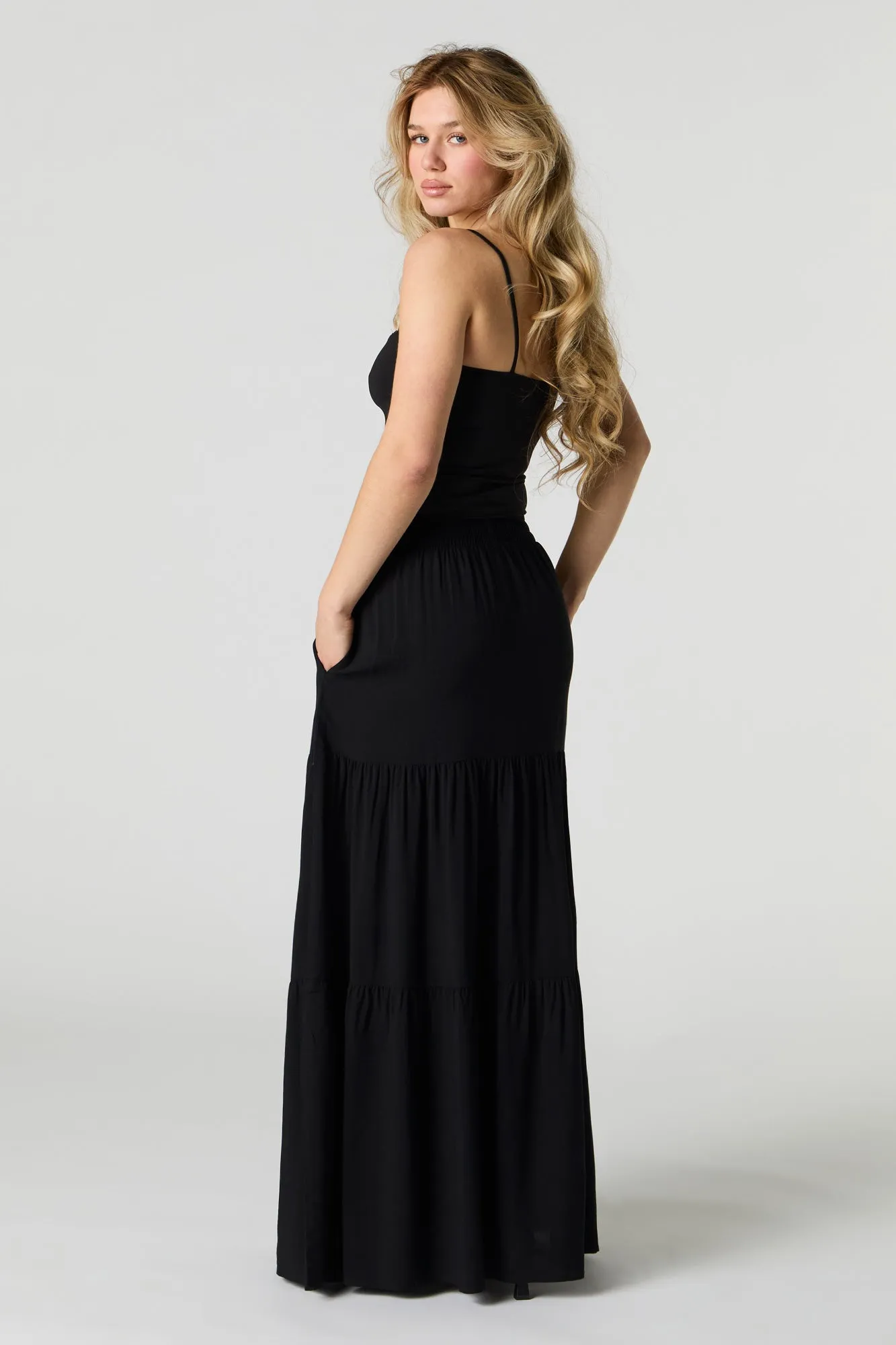 Tiered Maxi Skirt with Pockets