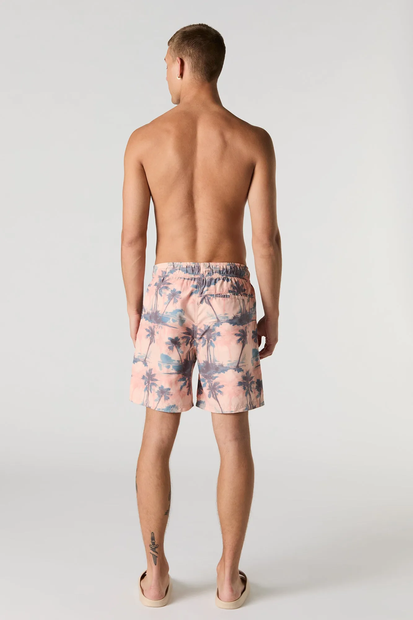 Tropical Print Drawstring Swim Short