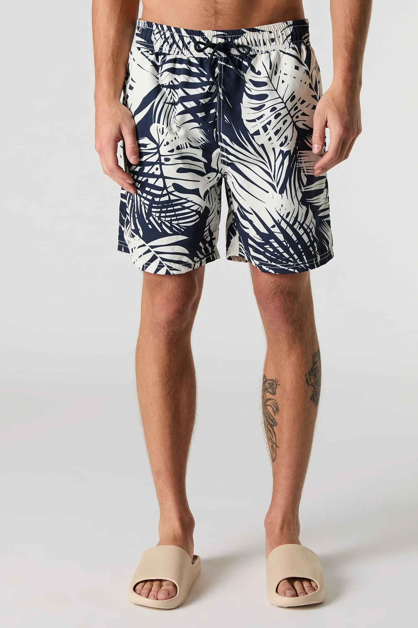 Tropical Print Drawstring Swim Short