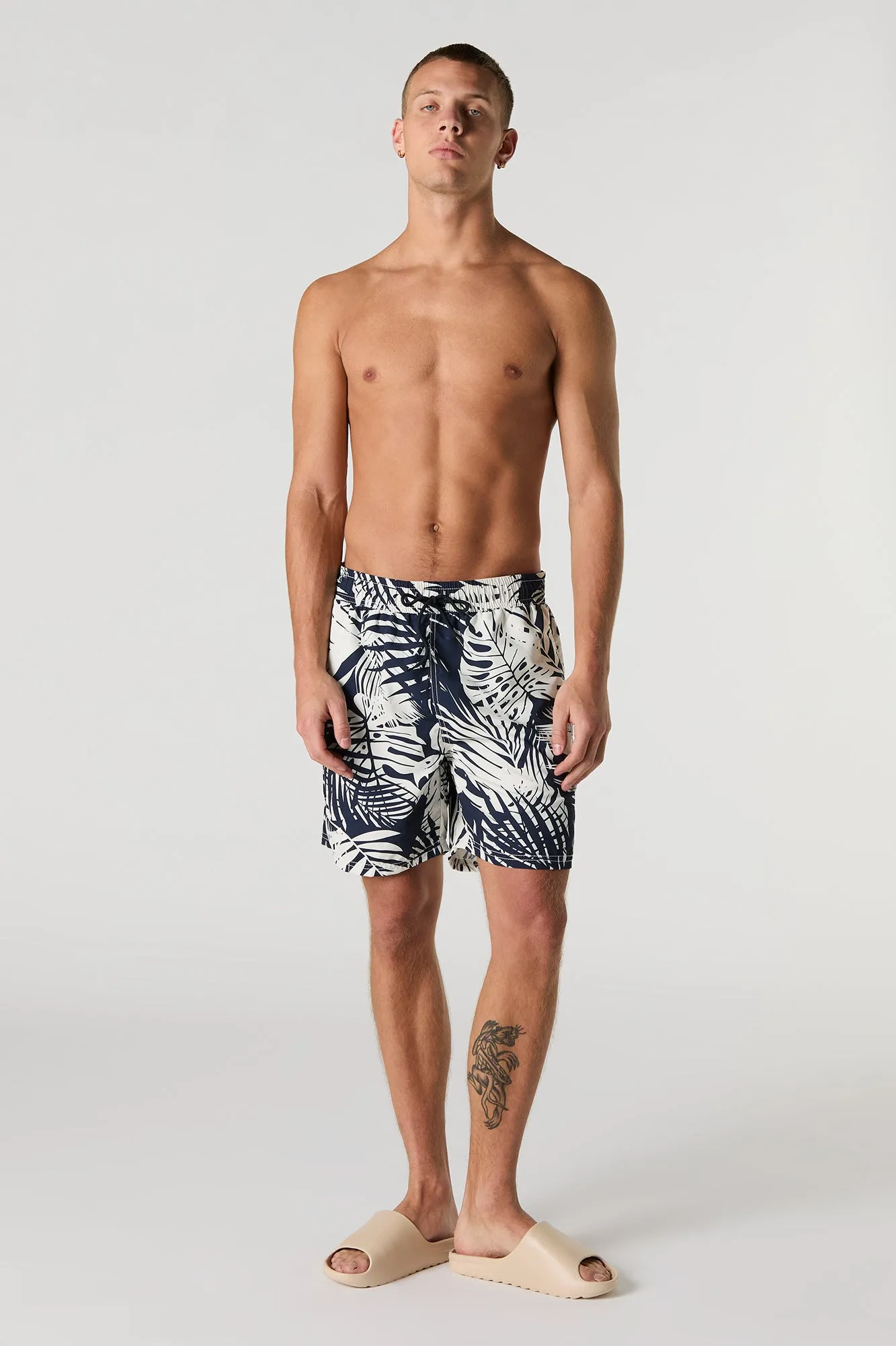Tropical Print Drawstring Swim Short