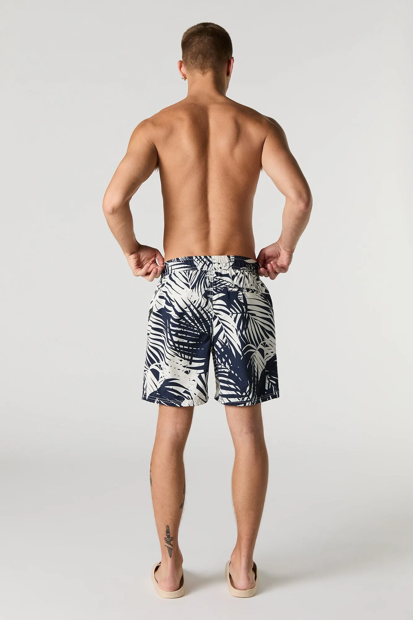 Tropical Print Drawstring Swim Short