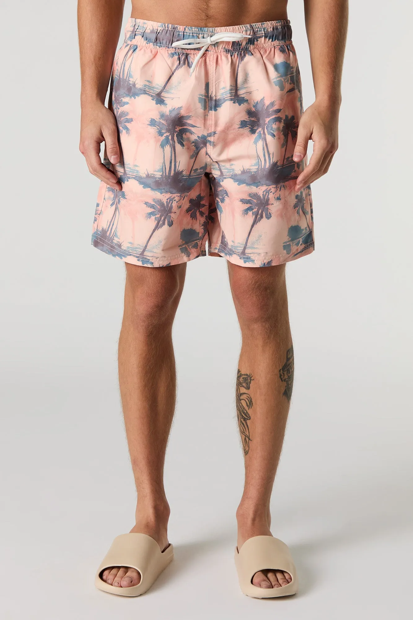 Tropical Print Drawstring Swim Short