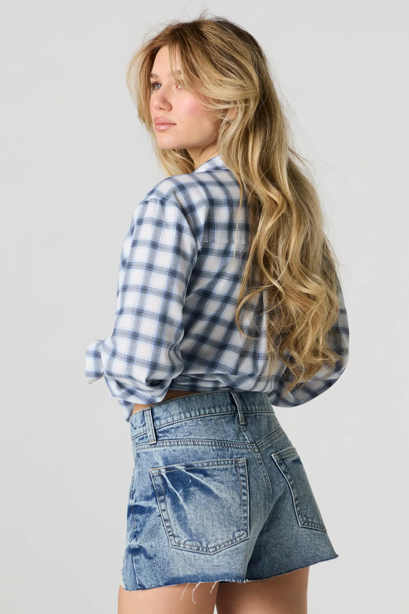 Vintage Medium Wash Distressed Denim Short