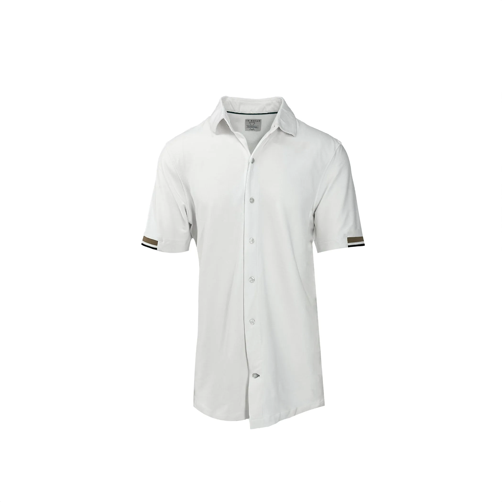 White Stretch Pique Button-Up Knit