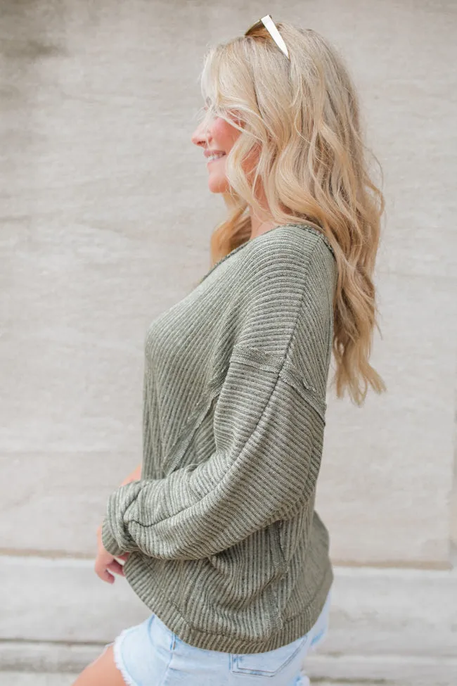 Wish For More Olive Ribbed Knit V-Neck Top FINAL SALE