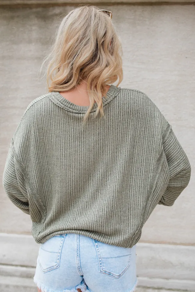 Wish For More Olive Ribbed Knit V-Neck Top FINAL SALE
